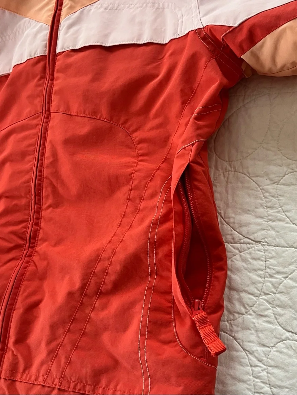 Lands' End Girls' Sz 14 Orange & White Colorblock Hooded Ski Jacket Winter Fun